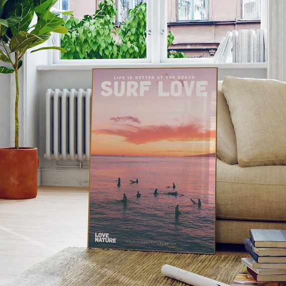 Modern Surf Poster Surf Love Movie Poster And Magazine Cover Style Print Surf Wall Art Surfer Posters Aesthetic Surfer Gift Surfing Photo