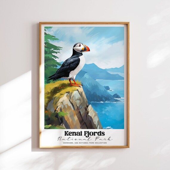 Kenai Fjords National Park Puffin On Cliff Ocean Coast Poster