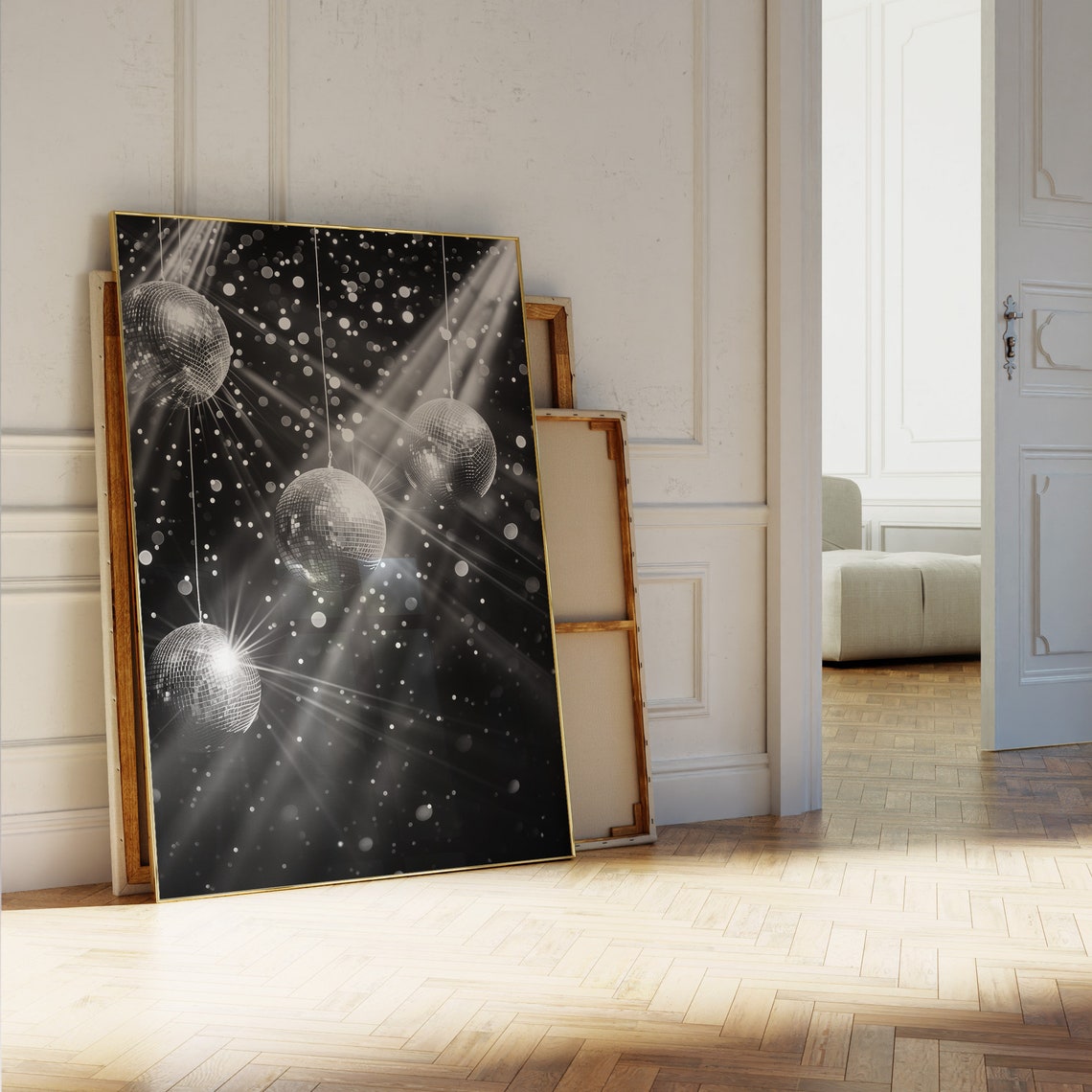 Silver Disco Ball Minimalist White Retro Sparkle Party Decor Poster - Image 4