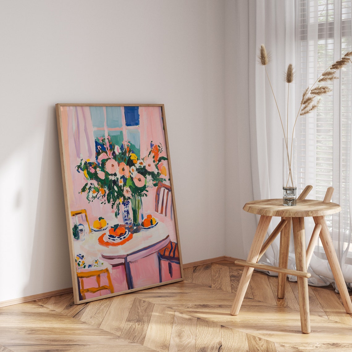 Pink Dining Room Flower Bouquet Breakfast Table Still Life Poster - Image 3