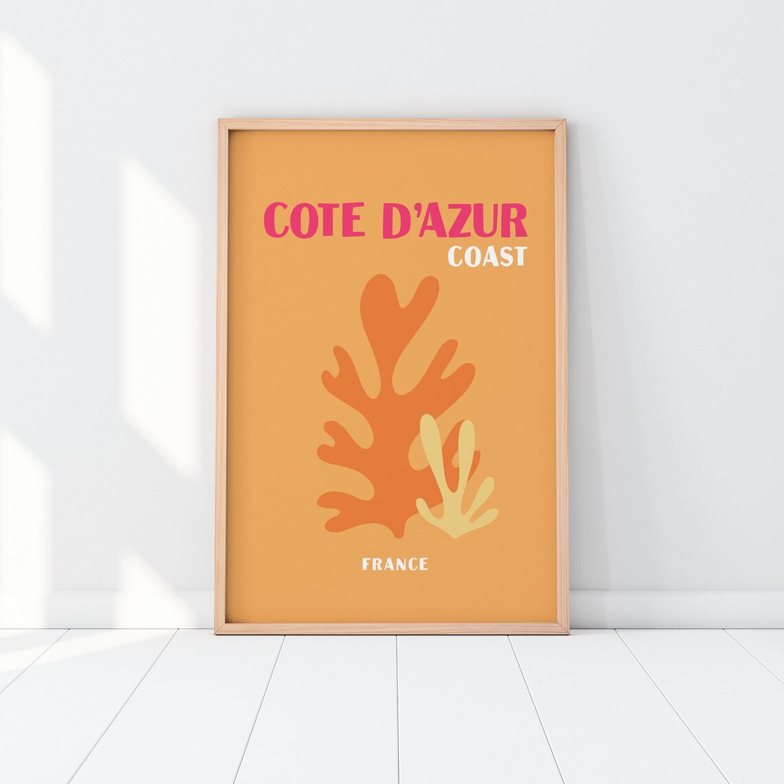 Cote d'Azur Coast France Coral Reef Orange Coastal Travel Art Poster - Image 3