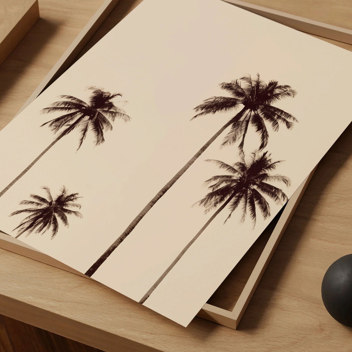 Tall Palm Trees Silhouette Cream Minimalist Tropical Art Poster - Image 5
