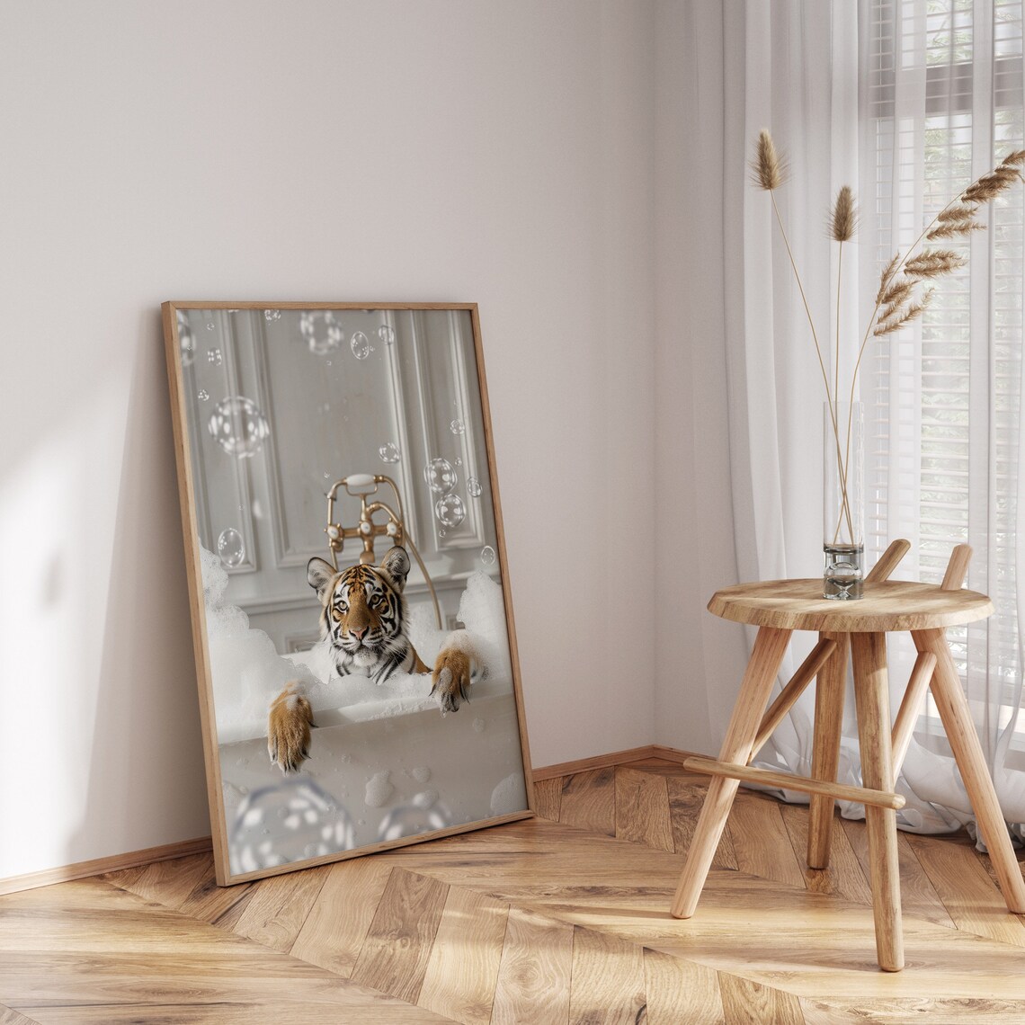 Cute Tiger In Tub Bathroom Art Print, Nursery Decor - Image 3