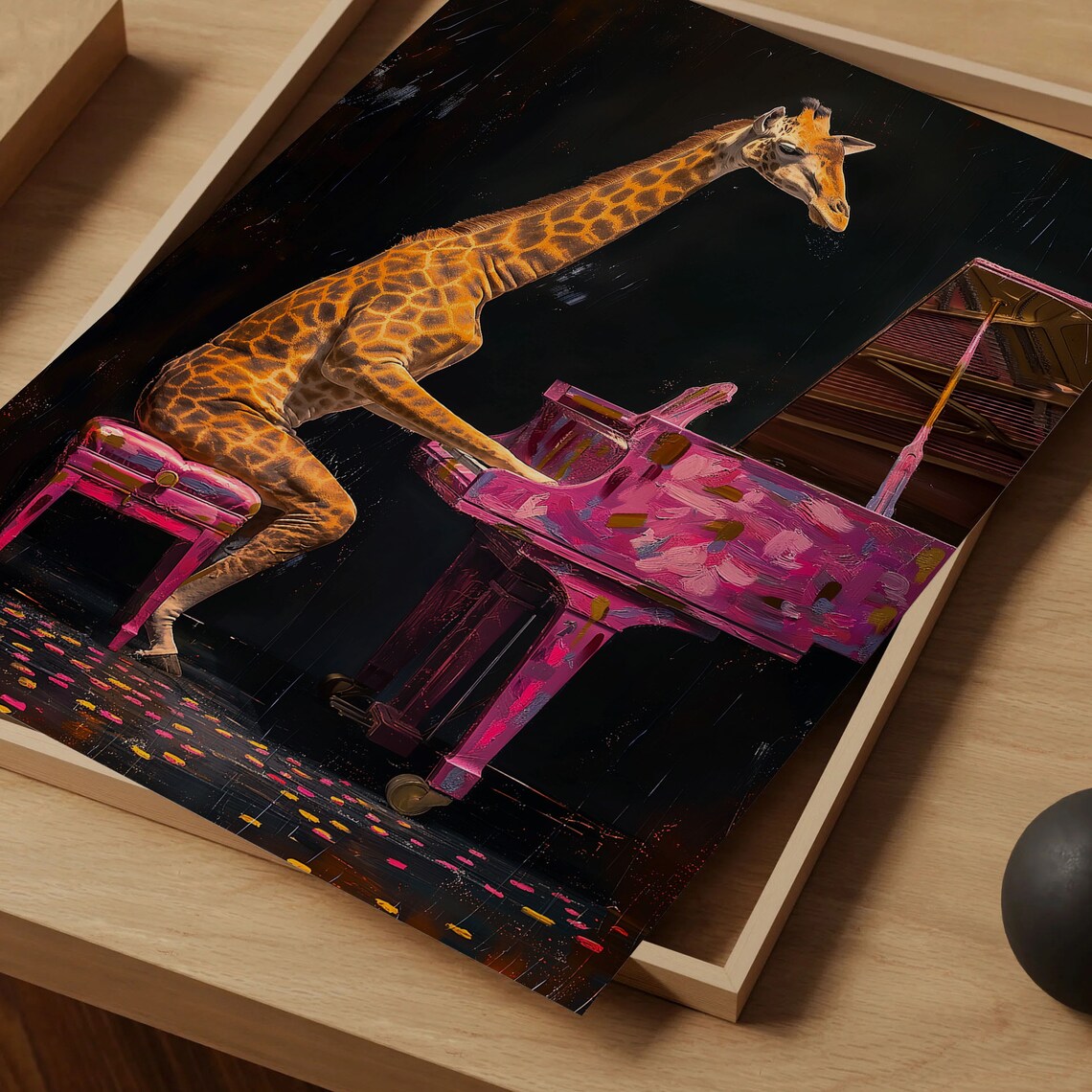 Giraffe Playing Pink Grand Piano Neon Splash Whimsical Music Art Poster - Image 4