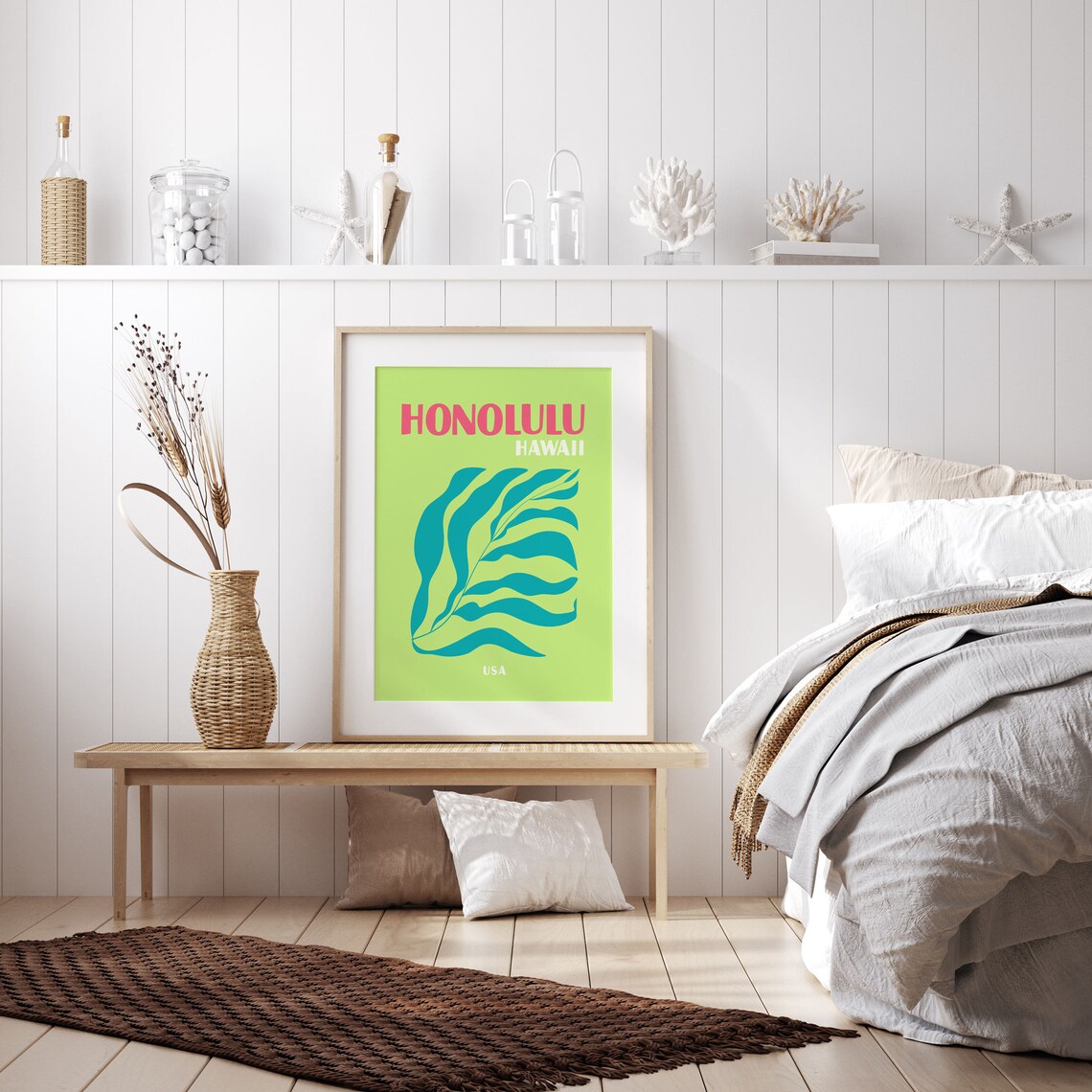Honolulu Retro Travel Poster, Hawaii Ocean Art - Image 2