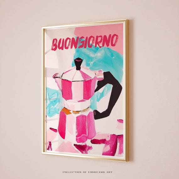 Moka Pot Painting Poster Buongiorno Poster Italian Coffee Poster Bar Cart Decor Coffee Print Coffee Shop Poster Retro Coffee House Poster