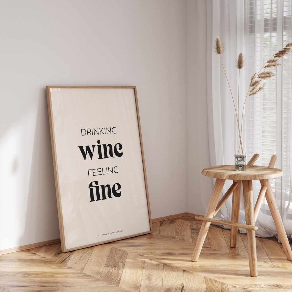 Drinking Wine Feeling Fine Black Typography Minimalist Quote Poster - Image 3