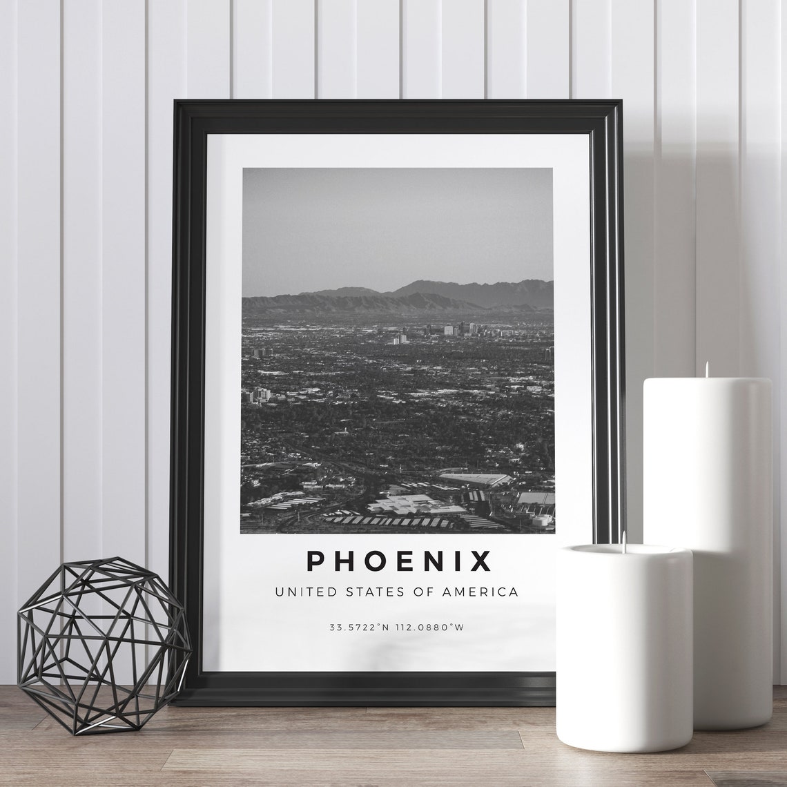 Phoenix Arizona Black and White Cityscape Coordinates Poster - Image 5