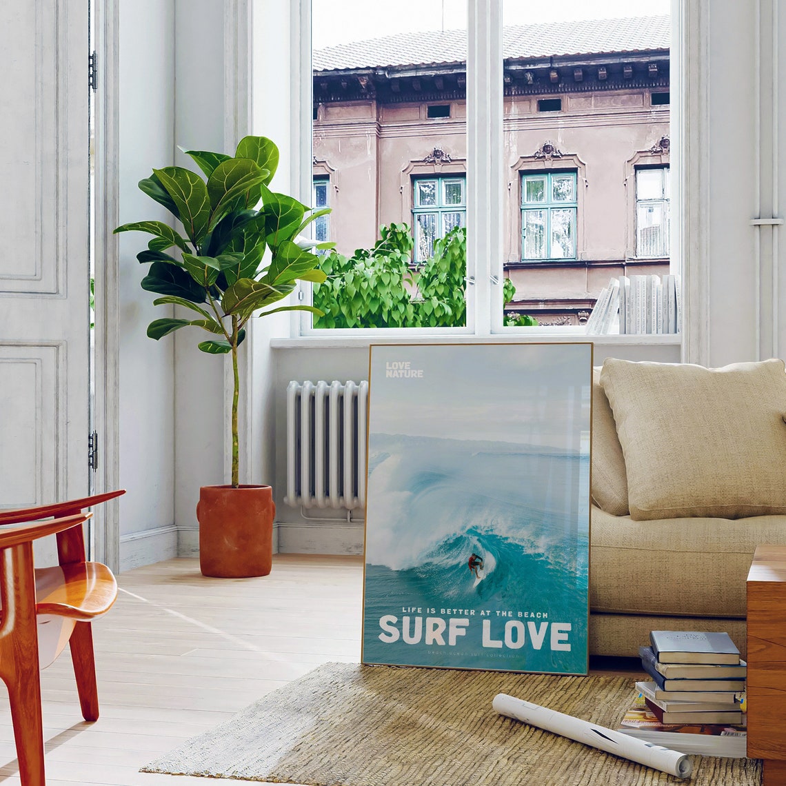 Surf Love Big Barrel Wave Surfer Turquoise Ocean Surfing Poster - Image 3