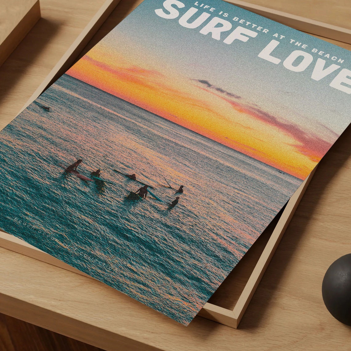 Surf Love Ocean Sunset Silhouetted Surfers Waves Beach Art Poster - Image 4