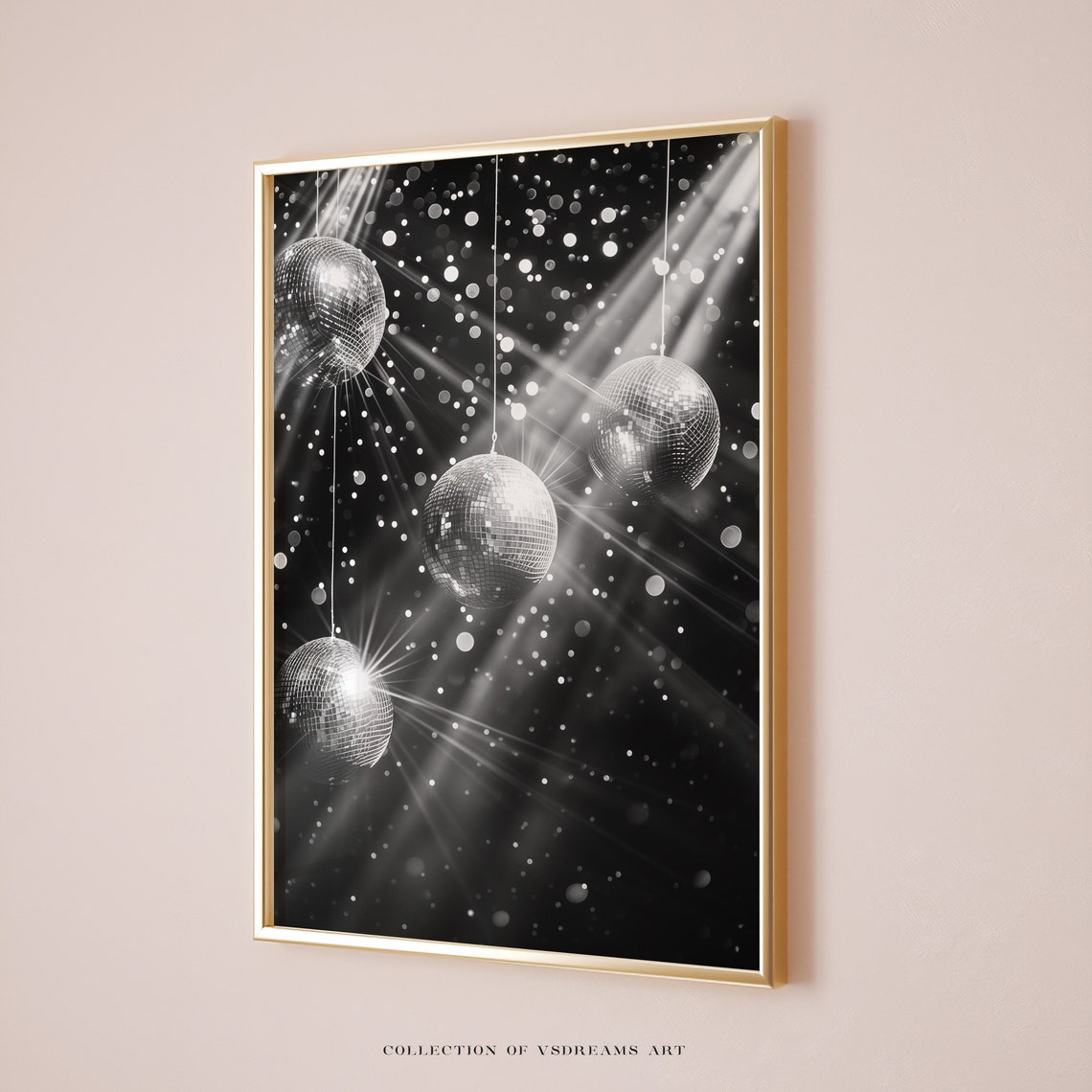 Silver Disco Ball Minimalist White Retro Sparkle Party Decor Poster