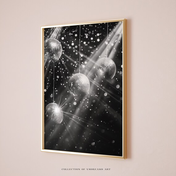 Silver Disco Ball Minimalist White Retro Sparkle Party Decor Poster