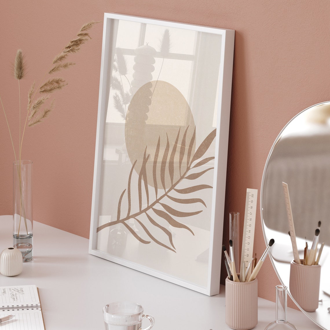 Boho Leaf Sun Minimal Line Art Neutral Beige Modern Decor Poster - Image 5