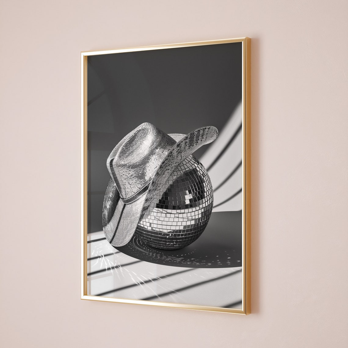 Coastal Cowgirl Disco Ball Print Coquette Wall Art Dopamine Decor Bar Cart Wall Art 70s Glamour Style Coastal Cowgirl Prints Cowgirl Hat