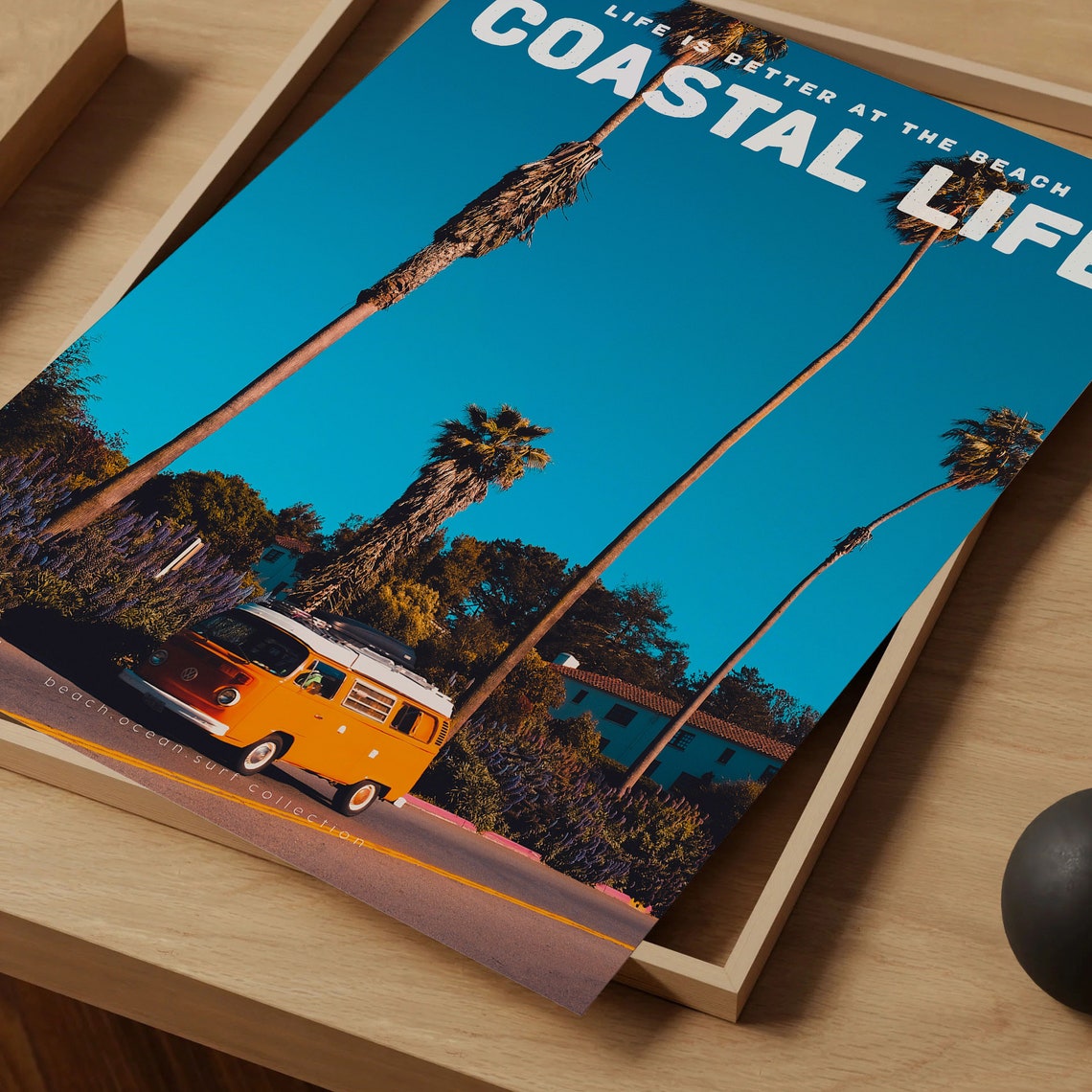 Coastal Life Vintage Van Palm Trees Blue Sky Road Trip Beach Poster - Image 4