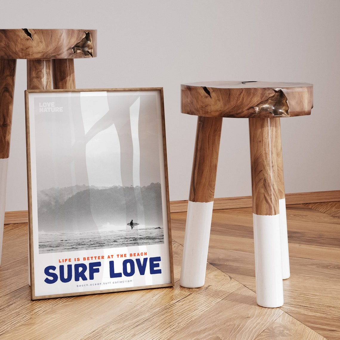 Surf Love Black And White Surfer Walking At Dawn Beach Photo Poster - Image 3