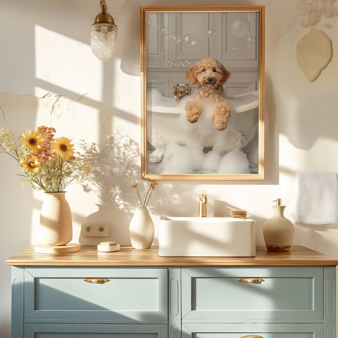 Goldendoodle on the Bath Funny Bathroom Art Print - Image 2