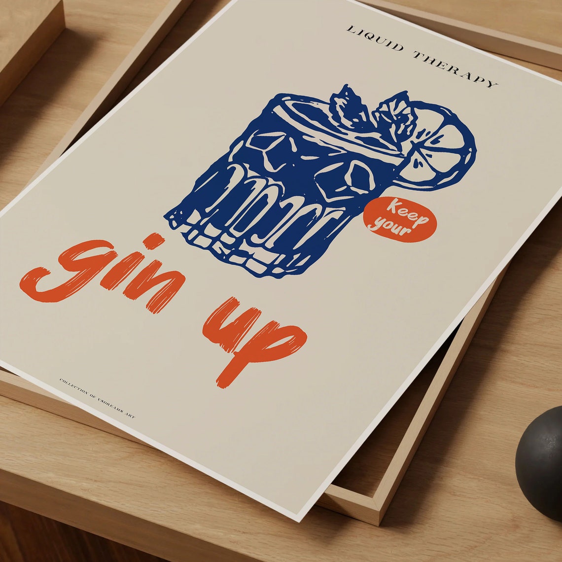 Liquid Therapy Gin Up Retro Blue Cocktail Glass Orange Script Poster - Image 4