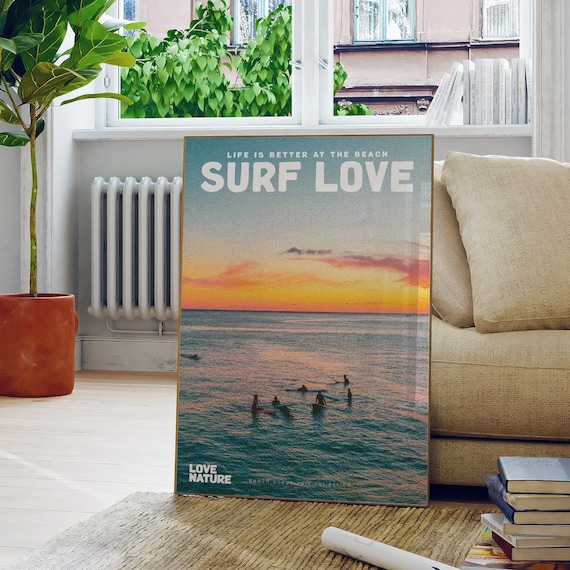 Retro Surf Poster Surf Love Movie Poster And Magazine Cover Style Print Surf Wall Art Surfer Posters Aesthetic Surfer Gift Surfing Photo