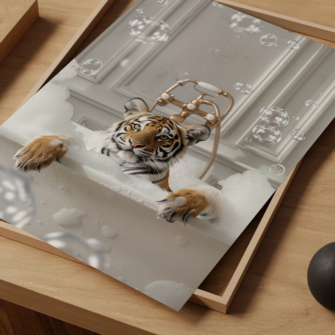 Cute Tiger In Tub Bathroom Art Print, Nursery Decor - Image 5