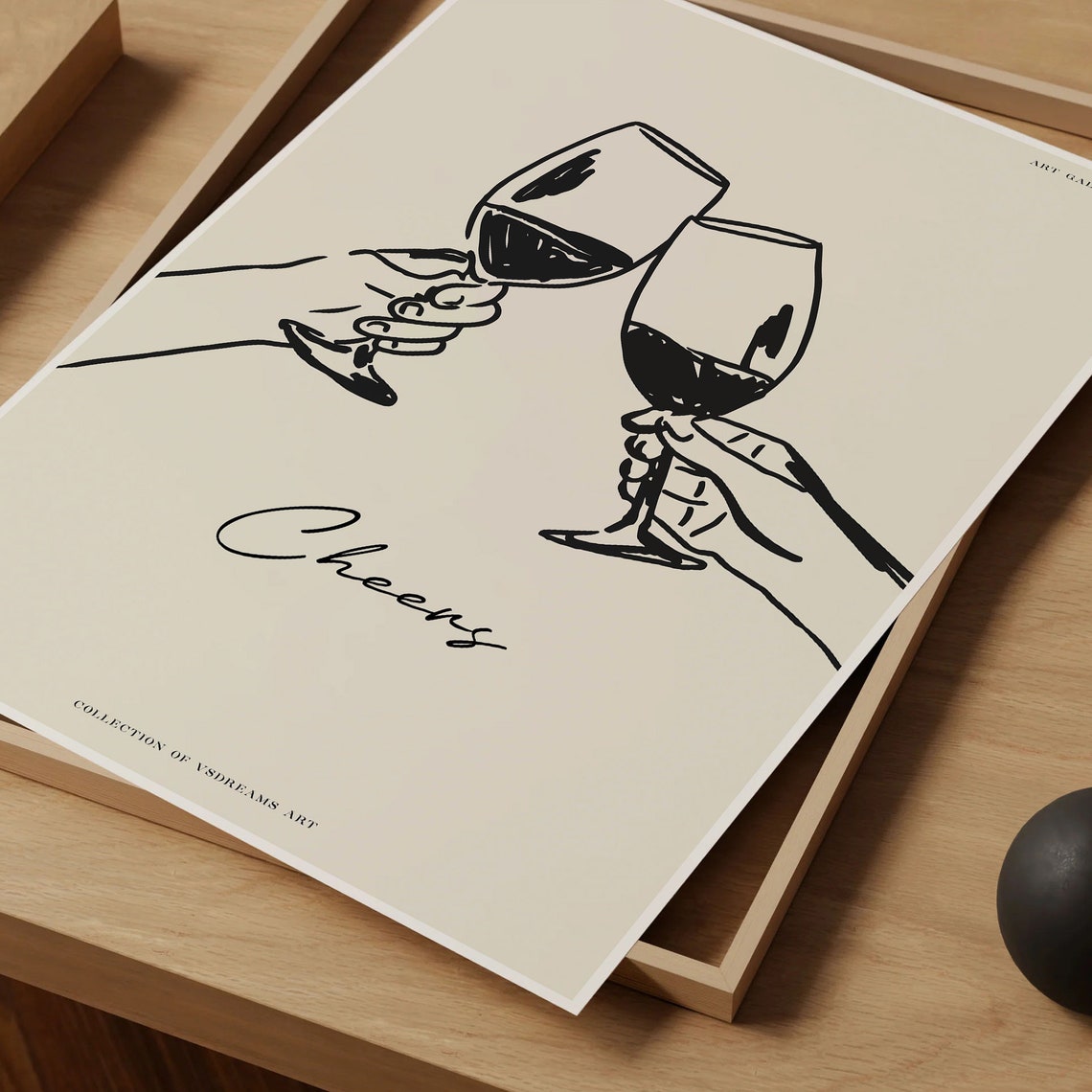 Cheers Wine Glasses Line Art Minimalist Black Ink Toast Poster - Image 4