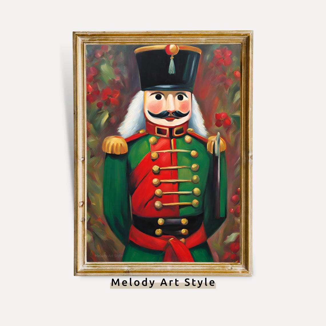 Nutcracker Soldier Green Red Uniform Christmas Oil Painting Poster
