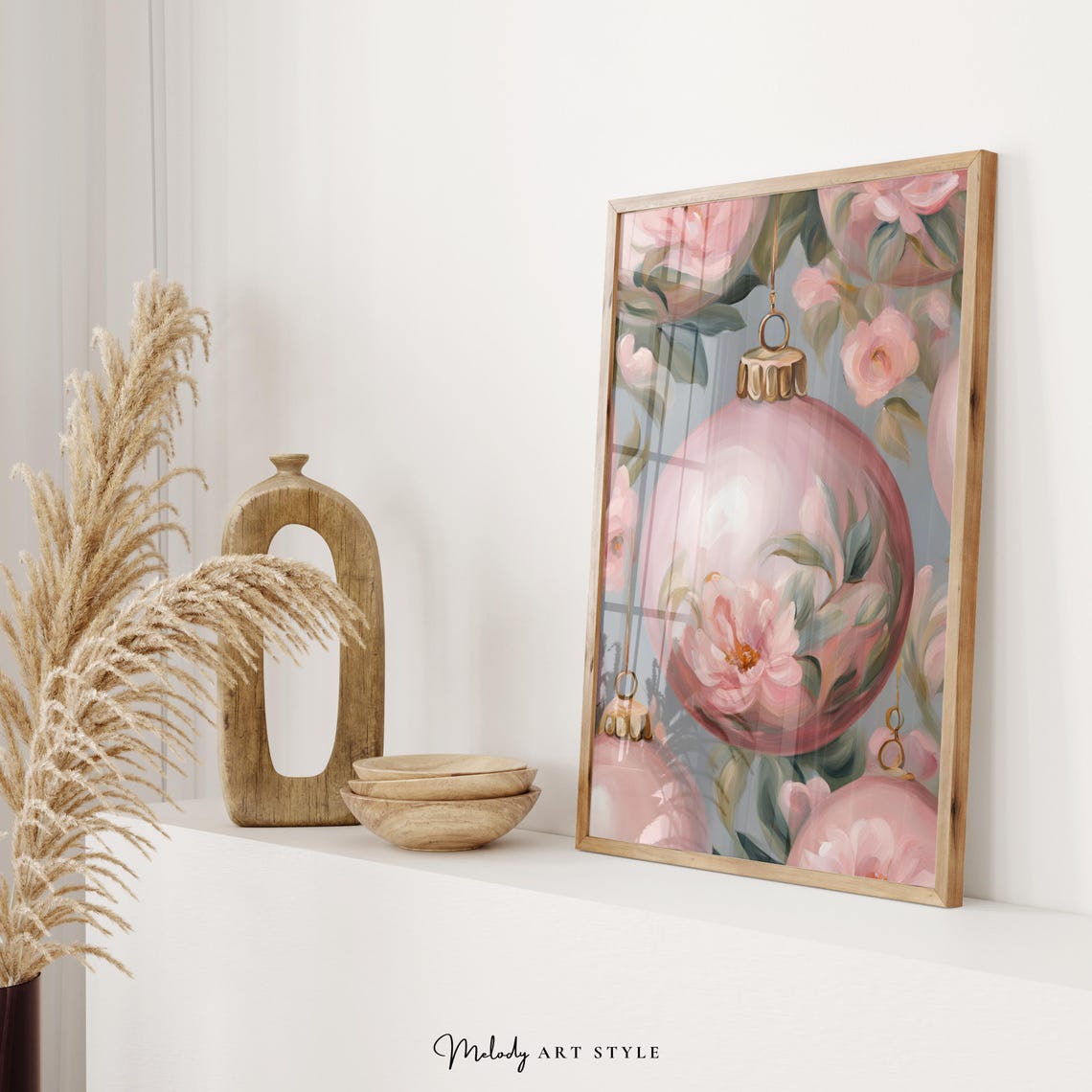 Pink Floral Ornament Peony Christmas Bauble Romantic Art Poster - Image 2