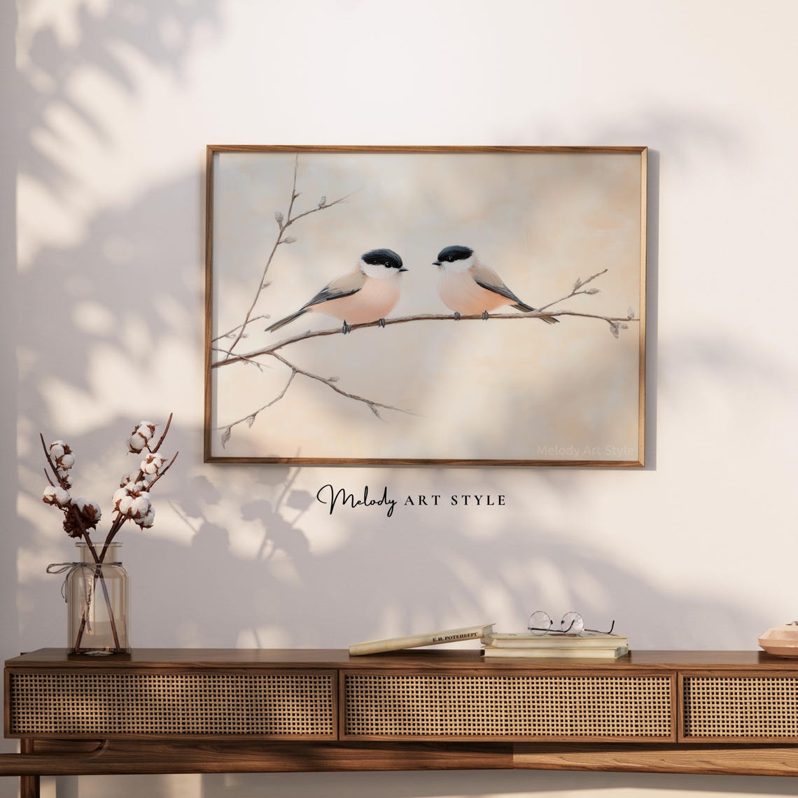 Two Birds On A Branch Minimalist Scandinavian Love Art Poster - Image 2