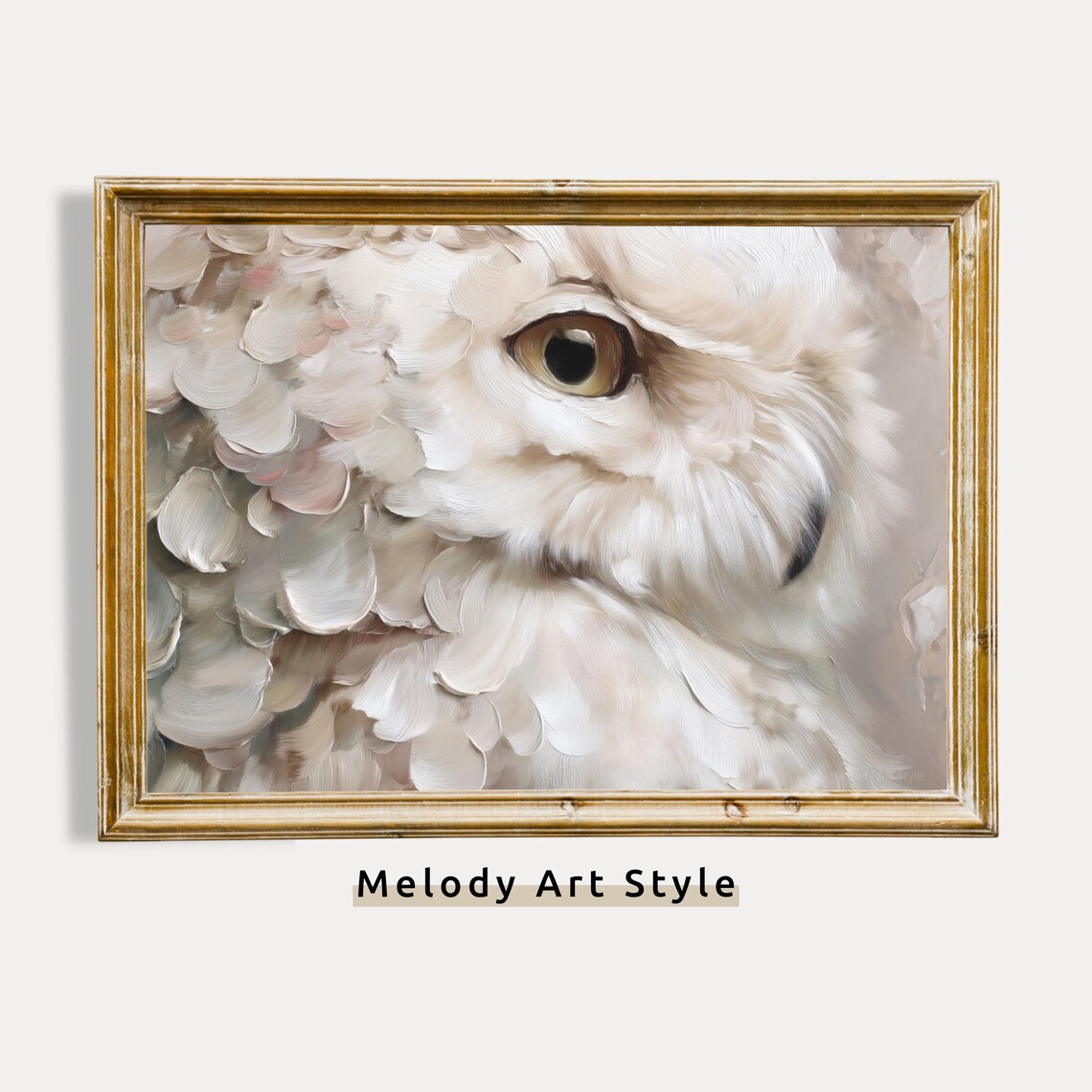 White Owl Eye Close Up Textured Oil Painting Nordic Nature Poster