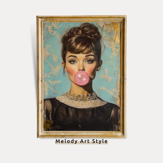Bubblegum Girl Vintage Fashion Portrait Art Print