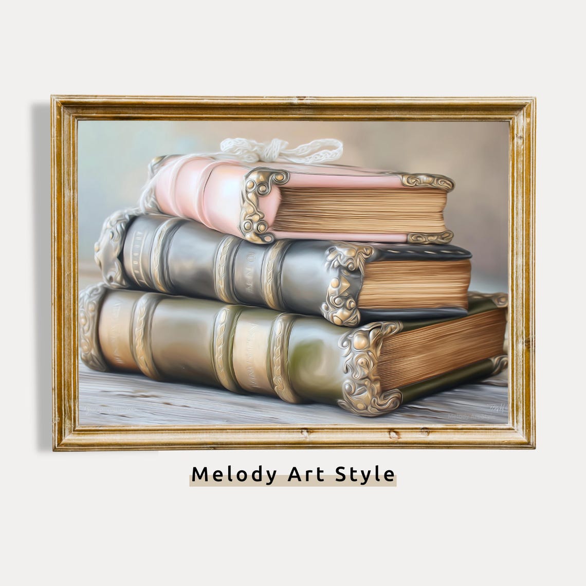 Stack of Antique Books With Ornate Corners Dark Academia Aesthetic Poster