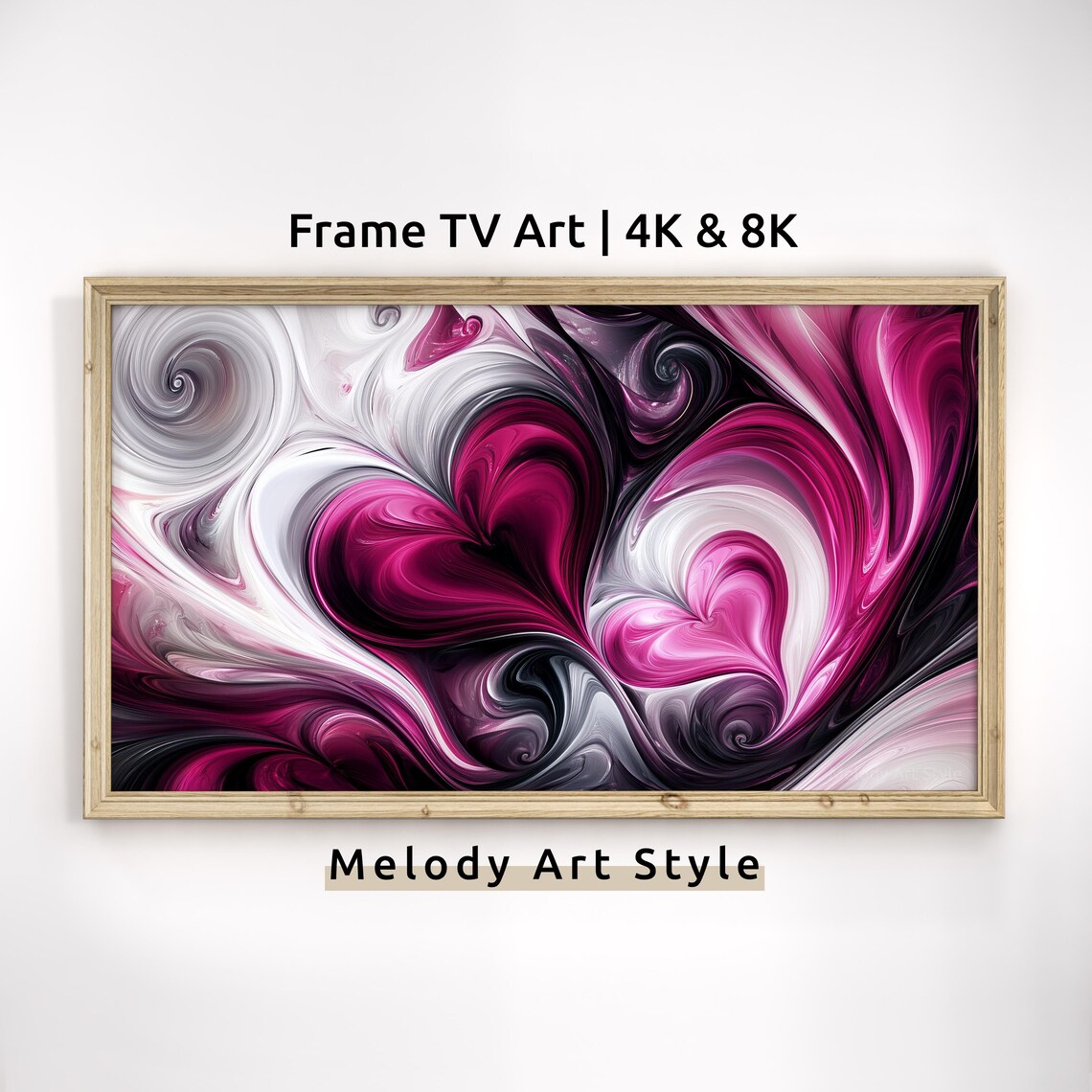 Abstract Pink Marble Hearts Swirl Romantic Modern Art Poster
