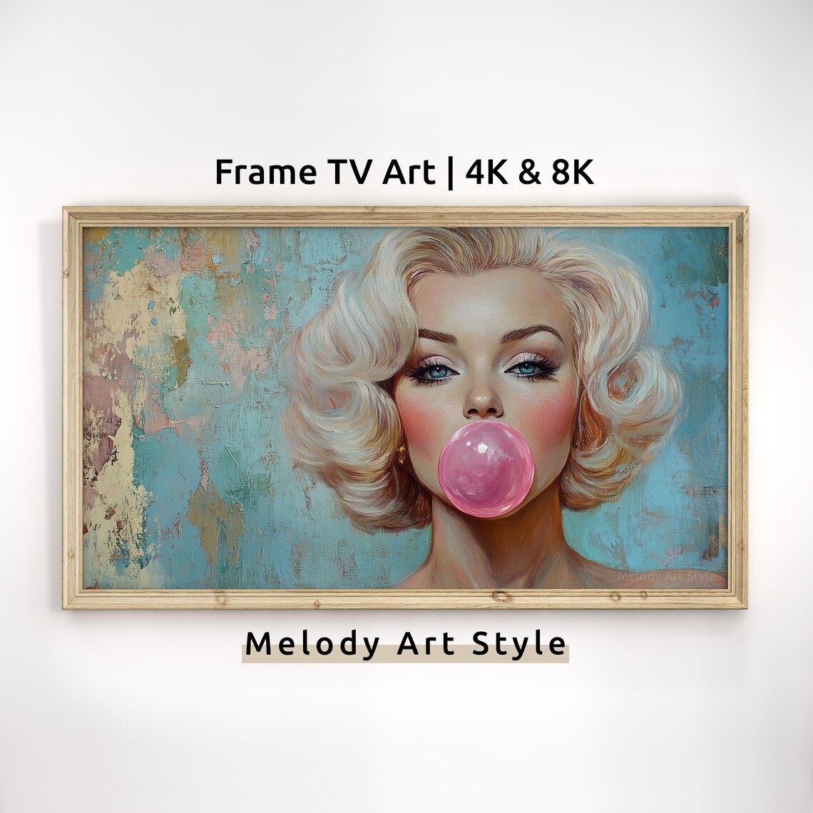Vintage Bubble Gum Portrait, Retro Blonde Poster