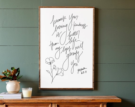 Hand Lettered Scripture Sign, Christian Wall Art Print