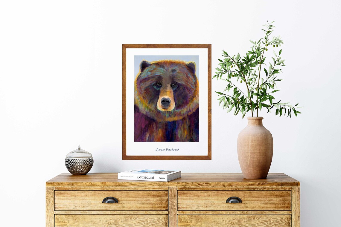 Vibrant Colorful Grizzly Bear Portrait Wildlife Art Home Decor Poster