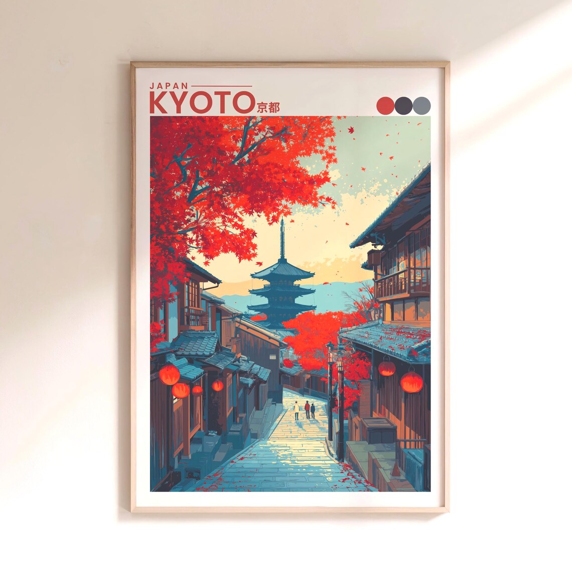 Kyoto Travel Poster, Autumn Japanese Landscape