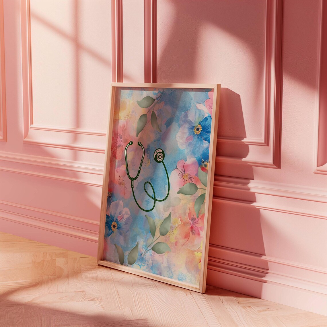 Stethoscope Watercolor Floral Medical Graduation Gift Poster - Image 2