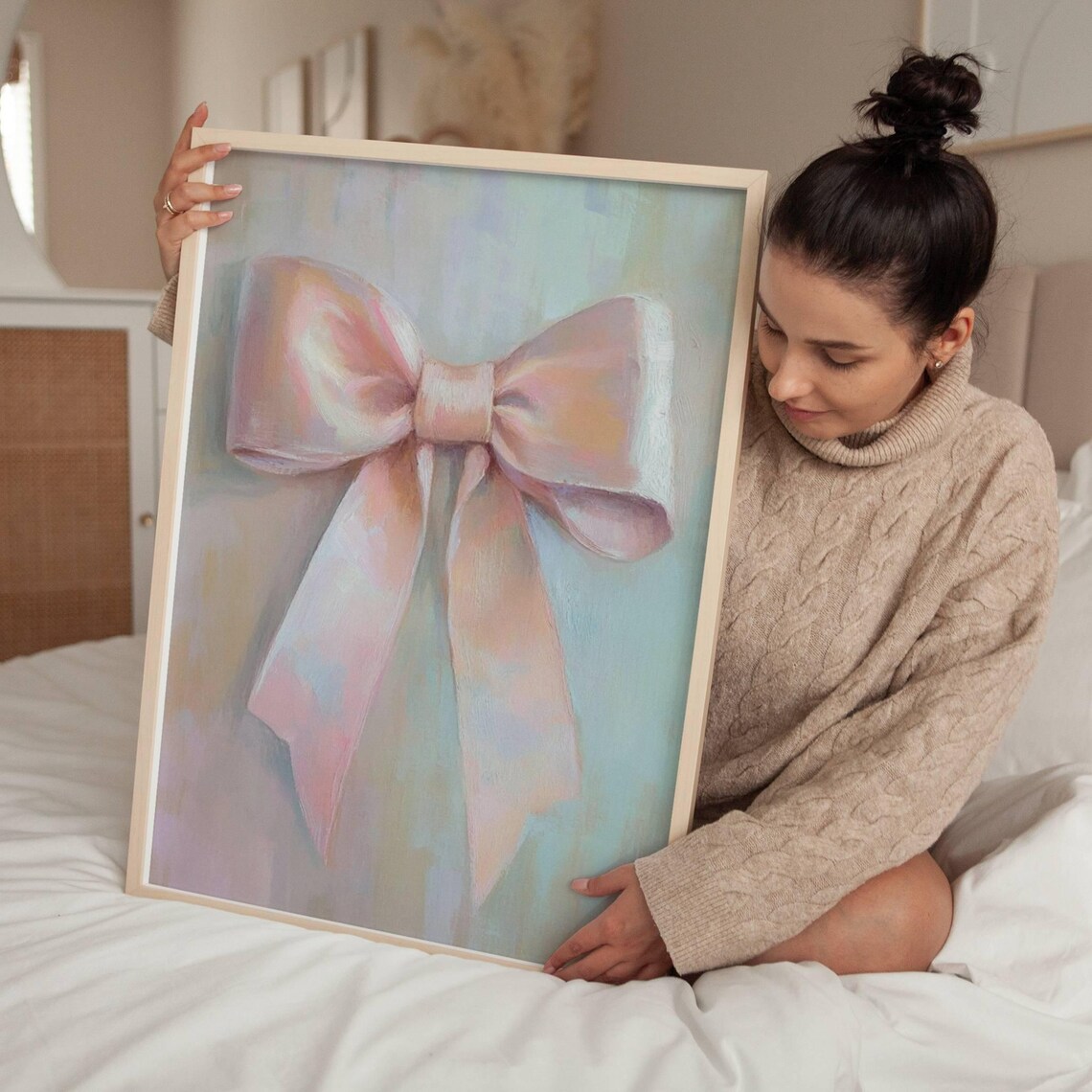 Pink Satin Ribbon Bow Watercolor Coquette Nursery Girl Room Art Poster - Image 4