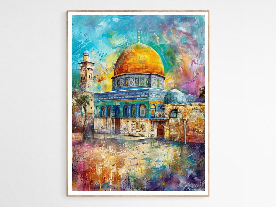 Dome Of The Rock Jerusalem Golden Dome Watercolor Art Poster