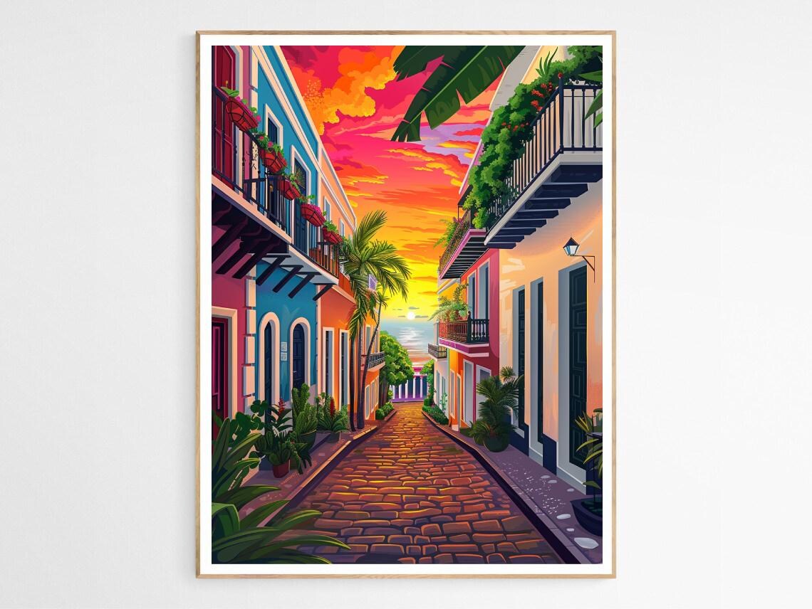 San Juan Travel Poster, Colorful Street Sunset