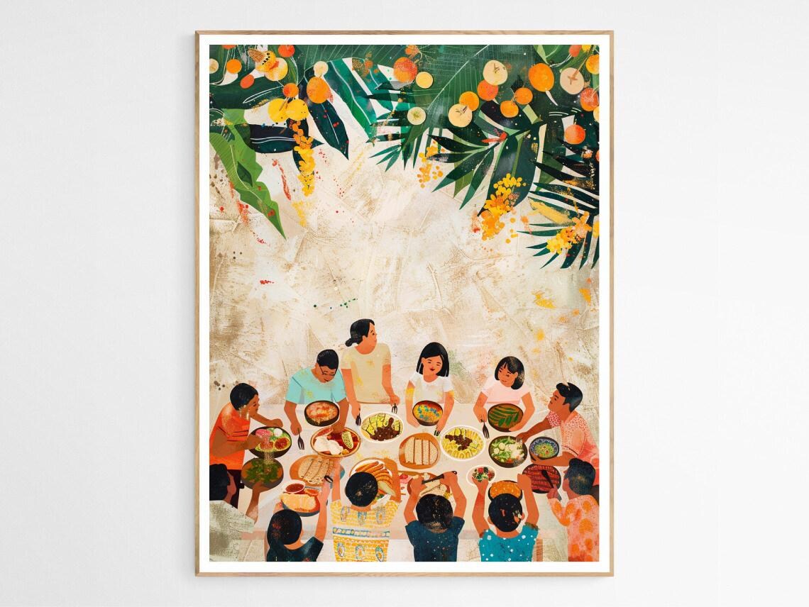 Feast Of Togetherness Kamayan Art Print, Filipino Culture