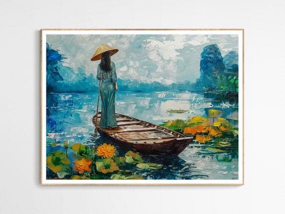 Vietnam Villager Canoe Art Print, Home Decor