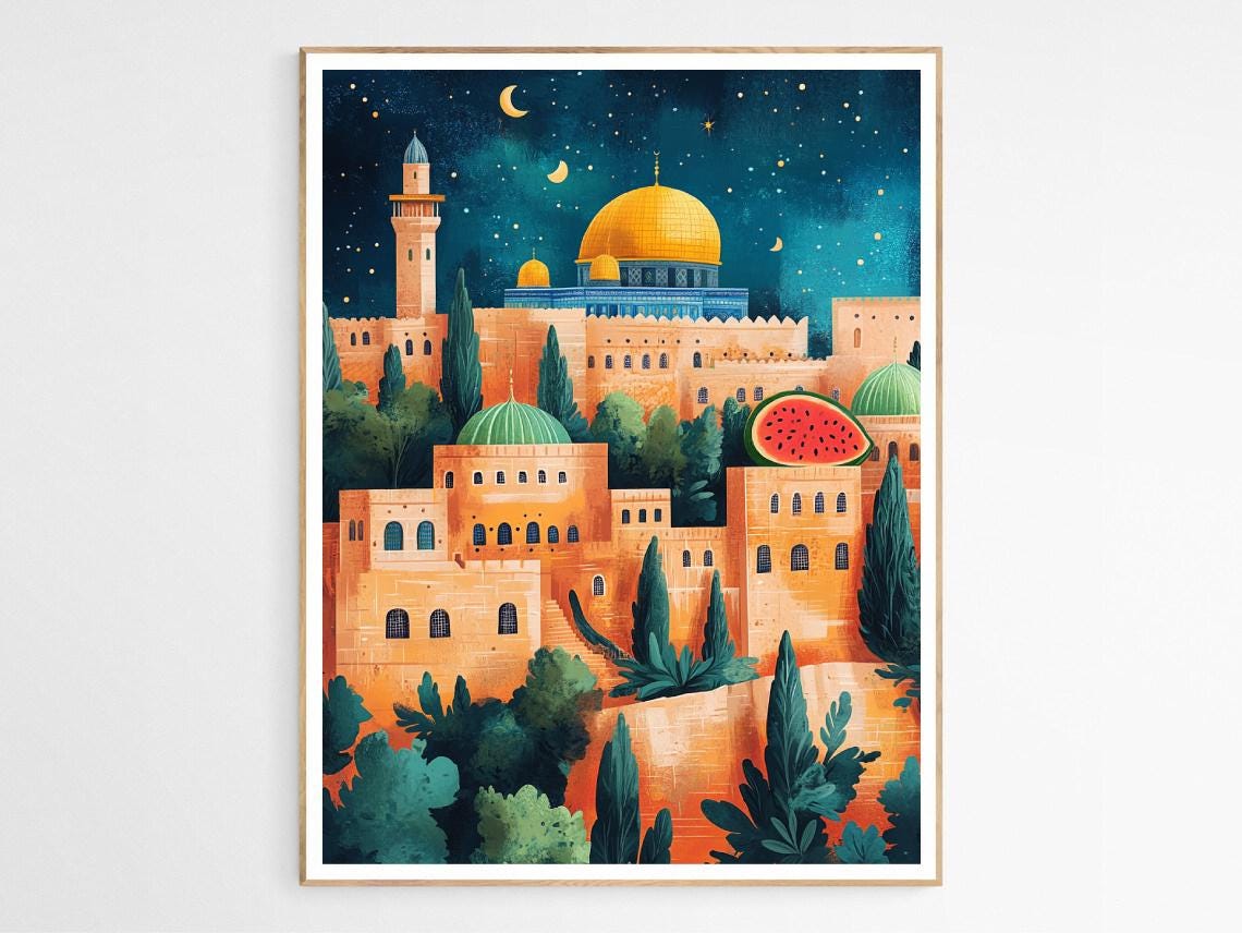 A Night In Palestine Art Print Abstract Wall Decor Watermelon Illustration Gifts For Palestinians