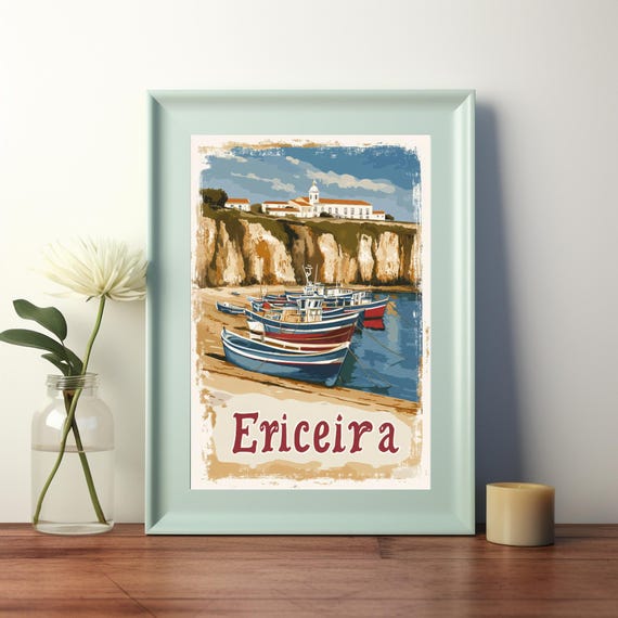 Vintage Coastal Charm Of Ericeira Fishing Boats And Scenic Cliffs In Warm Hues For Nautical Wall Art