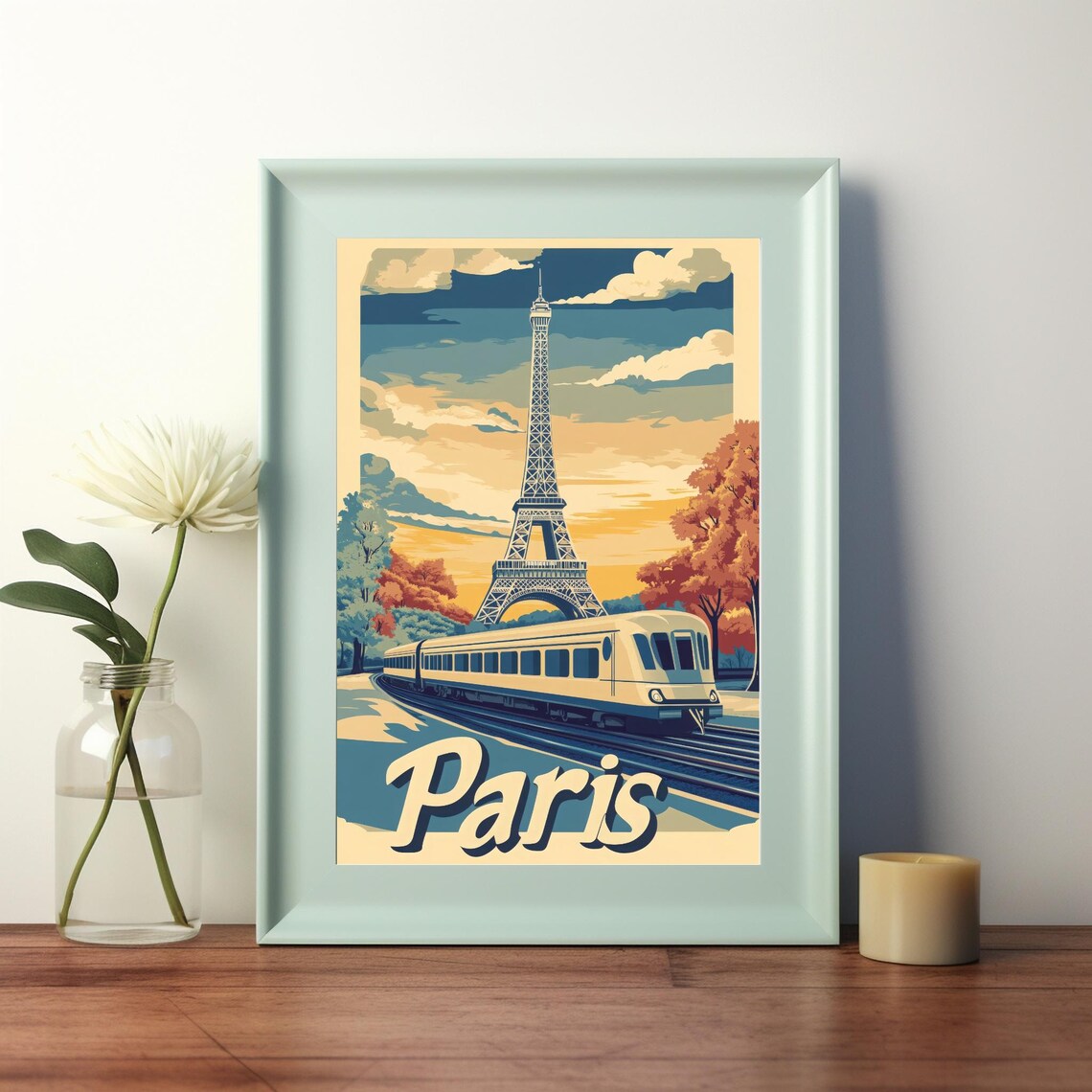 Vintage Parisian Sunset With Eiffel Tower Travel Poster