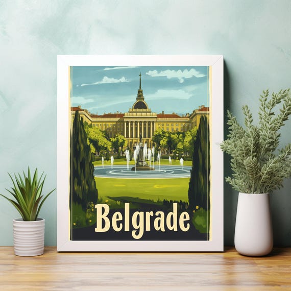 Belgrade Vintage Travel Poster With Classic Architecture And Lush Park Surroundings