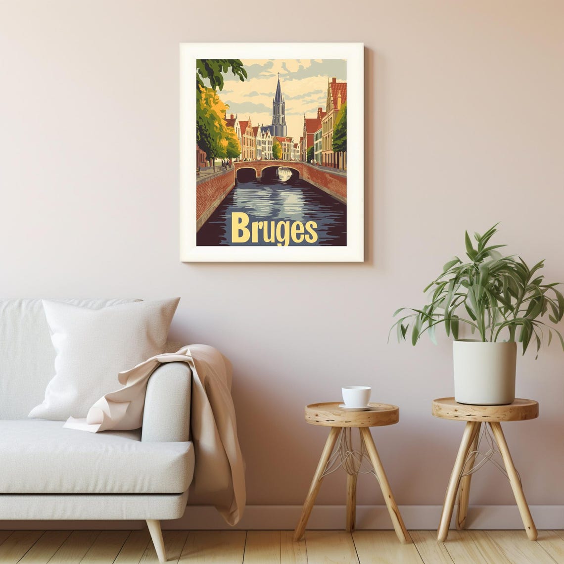 Vintage Bruges Canal Scene Serene Reflections And Charming Architecture In Retro Travel Poster Style - Image 2
