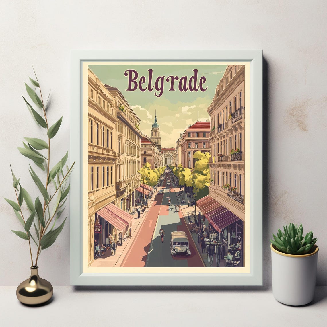 Belgrade Street Scene A Vibrant Tram Ride Through Elegant Architecture In A Nostalgic Travel Poster Style - Image 3
