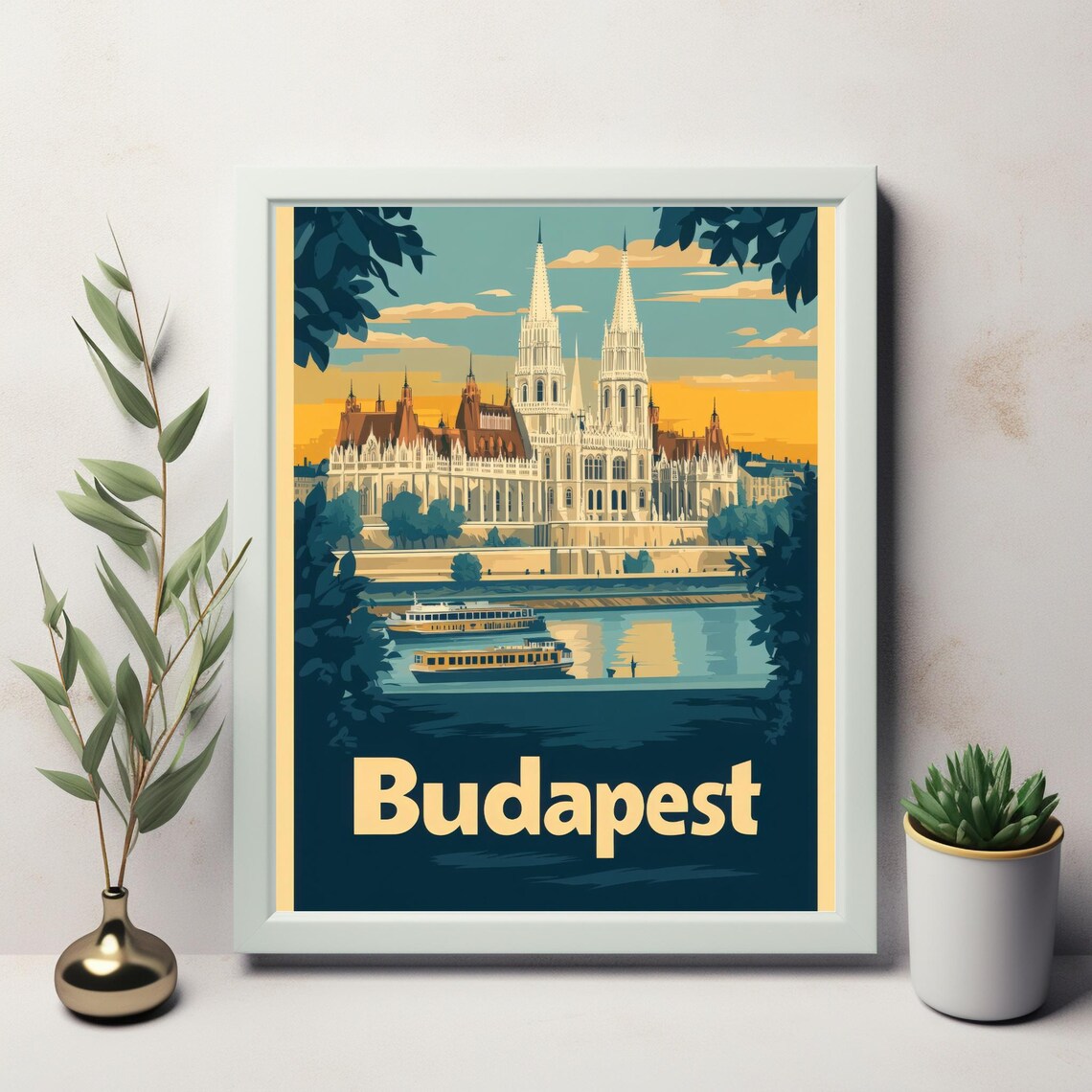 Budapest Parliament Building, Vintage Inspired Illustration