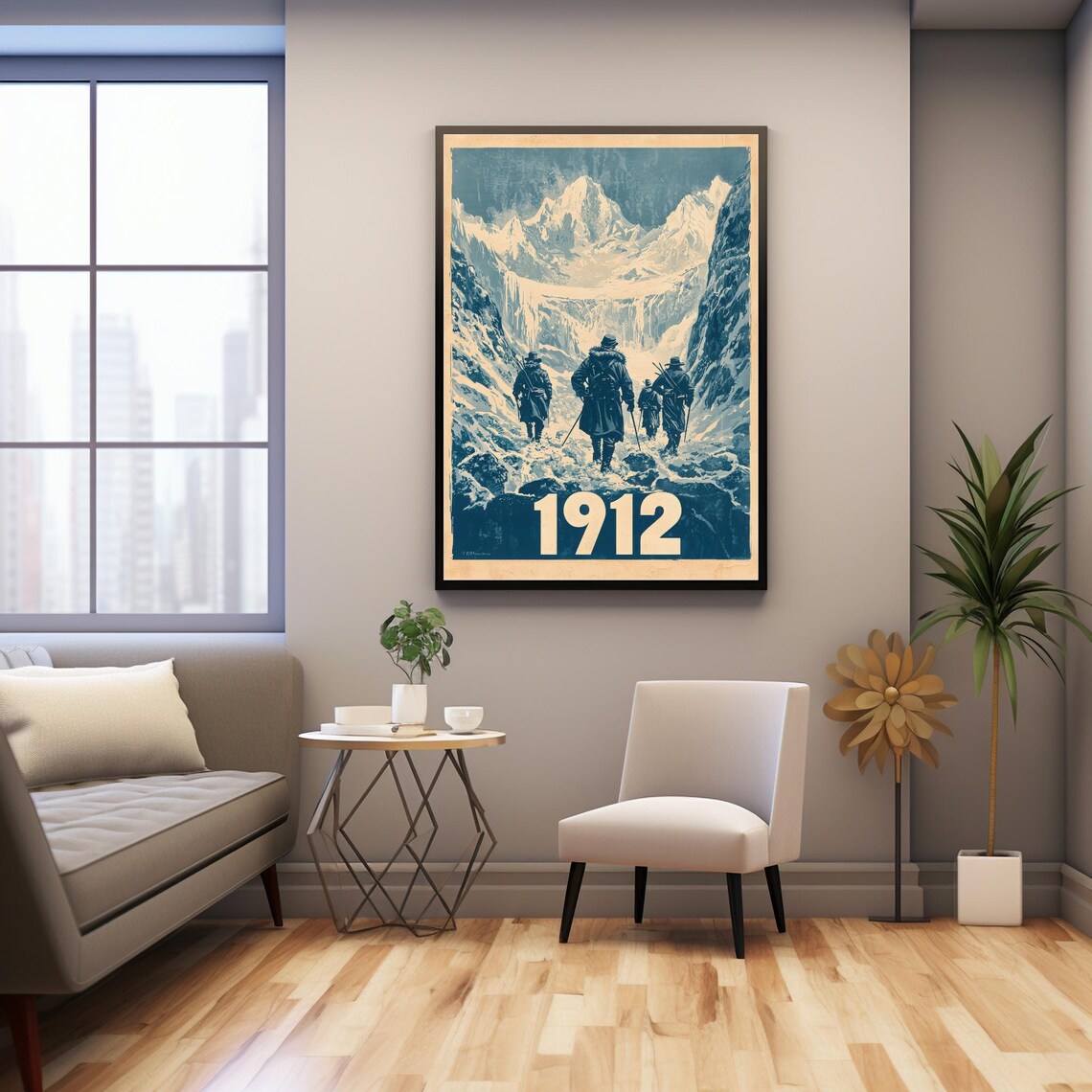 1912 Mountaineers Climbing Snowy Alpine Peaks Vintage Adventure Poster - Image 3